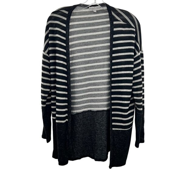 Moa Moa Women's Striped Long Sleeve Lightweight Cardigan Black/Gray Medium - Picture 1 of 8